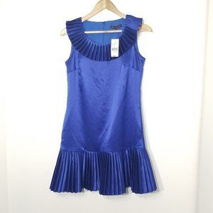 Betsey Johnson NEW Royal Blue Coquette Satiny Pleated Neck Hem Wool Blend 2 NWT